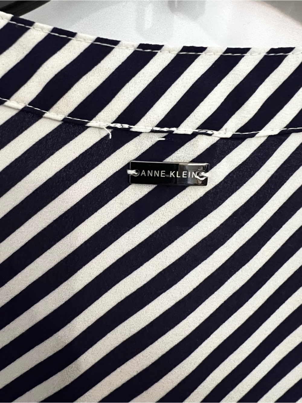 Anne Klein Black and White Striped V-Neck Blouse - Picture 4 of 5